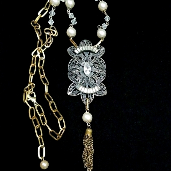 Repurposed Vintage Necklace 1920s Art Deco Faux Pearl Hand Crafted - Picture 8 of 12